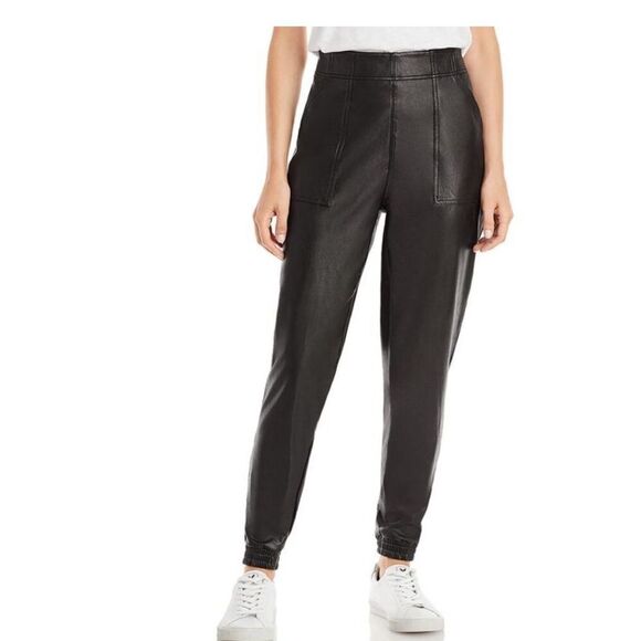 Spanx Womens Black Faux Leather Jogger Pants Athletic NWT size 1Xfront pockets - Picture 1 of 10